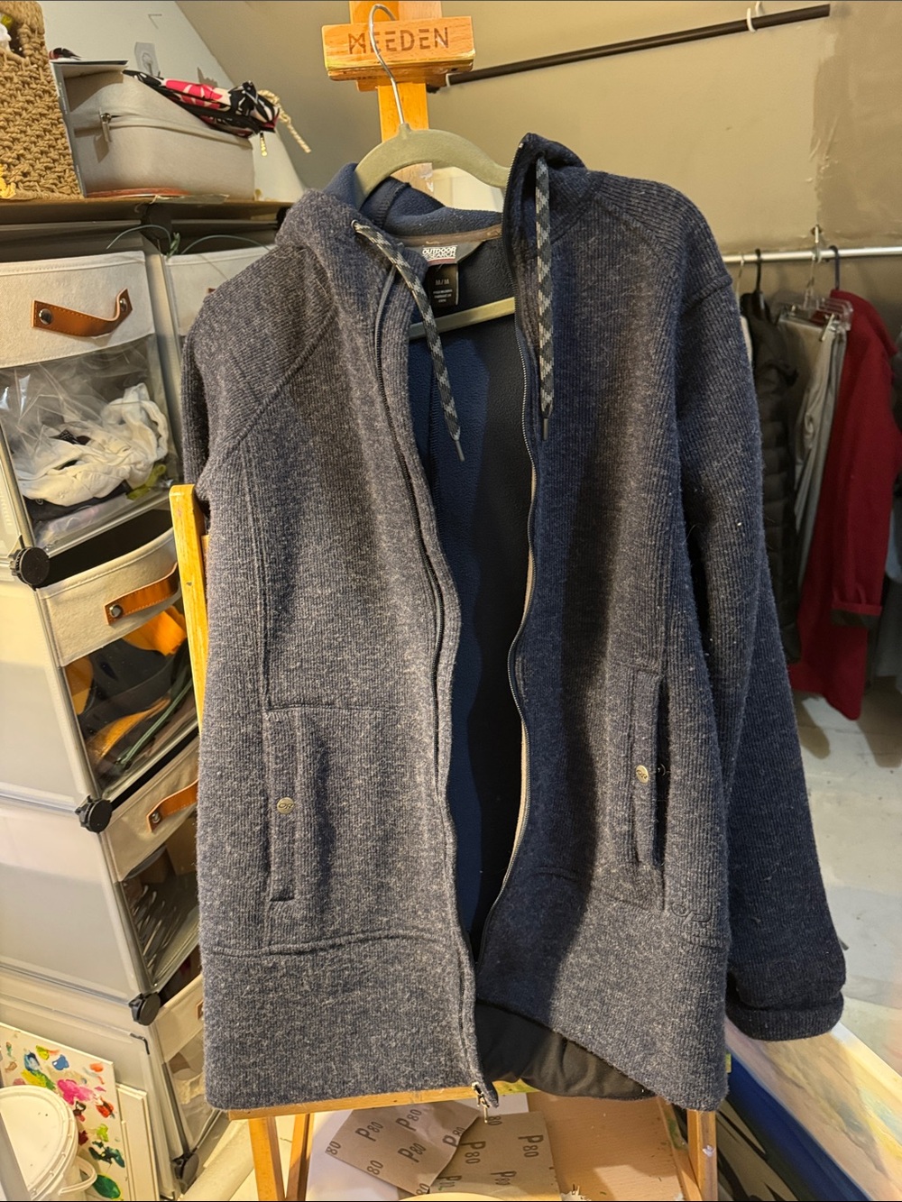 Outdoor Research Men's Heather Navy Hooded Zip Jacket